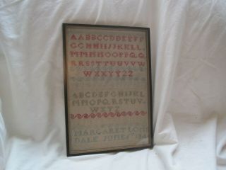 Antique Alphabetic Sampler Embroided From The 19th Century Framed 1841 Fabric