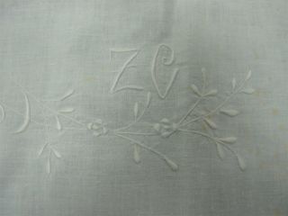 Antique White Pure Linen Bed Sheet With Embroidered Monogram " Zc " 86x110