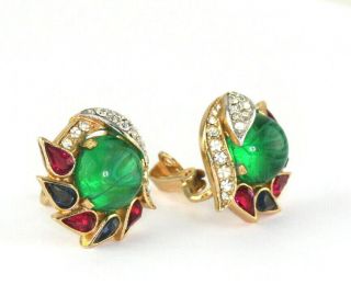 Vintage Trifari 1965 Alfred Philippe Jewels of India Clip On Earrings 2