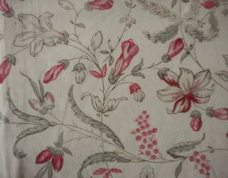 Antique French Botanical Floral Cotton Fabric Softened Red Pink Sage