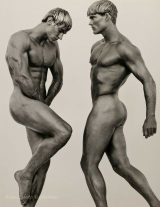 1992 Vintage Herb Ritts Two Male Nude Men Muscle Body Photo Engraving Art 16x20