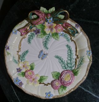 Fitz And Floyd Classics Decorative Porcelain Plate Flowers Butterflies 9.  5 "