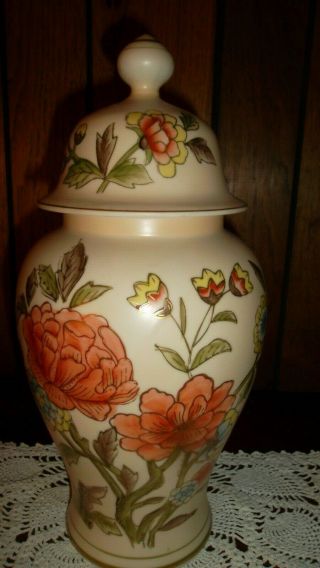 - - Vintage Andrea By Sadek Hand Painted Ginger Jar / Vase W/ Lid -