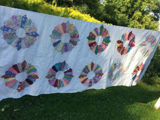 Vintage Dresden Plate Quilt Top Hand Stitched Feed Sack Cottons