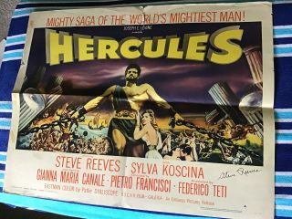 Vintage Movie Poster Hercules Steve Reeves Autographed 1959 Retro Art