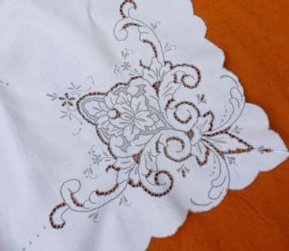 Vintage Linen Madeira ? Hand Embroidery Flower Cutting Work Tablecloth & 12 Napk