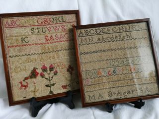 2 Small 19th Century Antique Samplers In Vintage Frames