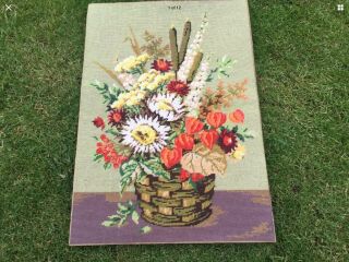 Extra Large Vintage Tapestry Embroidered Picture Hand Stitch Needlework Flowers