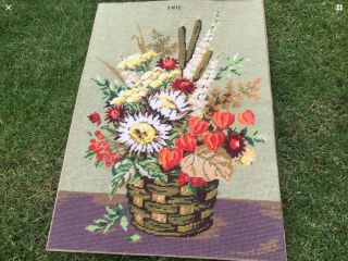 EXTRA LARGE VINTAGE TAPESTRY EMBROIDERED PICTURE HAND STITCH NEEDLEWORK FLOWERS 2