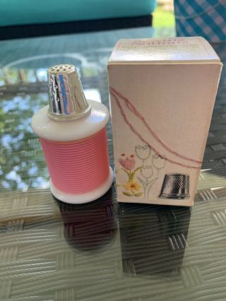 Vintage Avon Cologne Decanter Sewing Notions Pink Spool Thread Silver Thimble