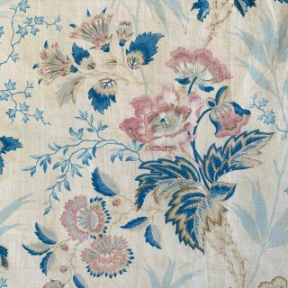 Remarkable Antique French Fabric Bird Floral C 1820 Or Earlier Printed Linen