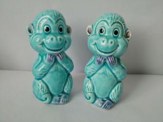 Vtg Anthropomorphic Baby Blue Monkeys Salt Pepper Shakers Japan Adorable Evc