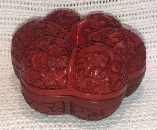 Antique Vintage Chinese Finely Carved Red Lacquer Cinnabar Pumpkin Form Box