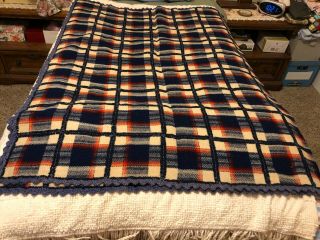 Vintage Early 1900s Blue/white Wool Squares Hand Made Sewn Quilt 80 X 53