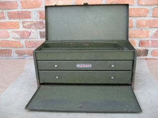 Vintage Artisan Mechanics Military Green Heavy Duty Metal Tool Box 22x10x10 Tray