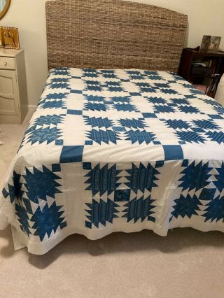 Antique - Quilt Top,  Blue And White 80 X 101 "