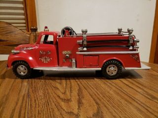 Vintage Tonka 1956 Ford Cab T.  F.  D.  Pumper Fire Truck No.  5 With Ladder & Hoses