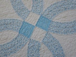 So Rare in Blue & White Vintage 30s Wedding Ring QUILT 87x77 2