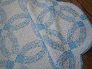 So Rare in Blue & White Vintage 30s Wedding Ring QUILT 87x77 3