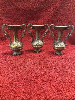 Set (3) Of Vintage Small Brass Vases 5 " Italy