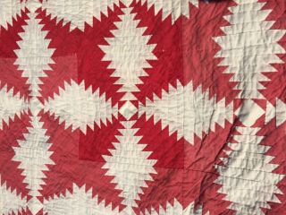 Early Antique Red White Pineapple Quilt