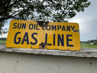 Vintage Porcelain Sign Sun Oil Company Sunoco Early Gas Line Old Antique