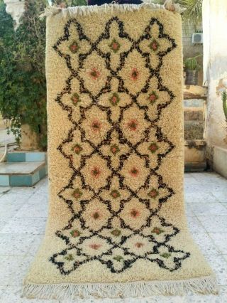 Vintage Handmade Moroccan Rug Wool Azilal Carpet Tribal Berber Rug 5 