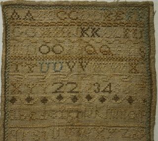 SMALL EARLY 19TH CENTURY ALPHABET & CARNATION SAMPLER BY SUSANNA WEST AGE 8 1817 2