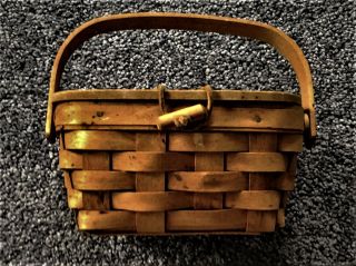 Vintage 1994 Longaberger Handwoven Basket W /leather Hinged Lid & Handle