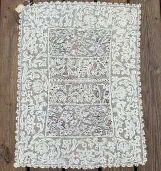 Antique Italian Milanese Bobbin Lace Floral Tablecloth Cover Scarf Old Lace