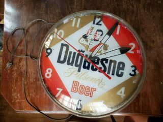 Vintage Pam Clock Company Lighted Duquesne Pilsner Beer,