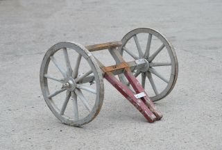 Old Vintage Dog Cart/ Pony Cart - Front Axle With Wooden Wheels - 43 Cm