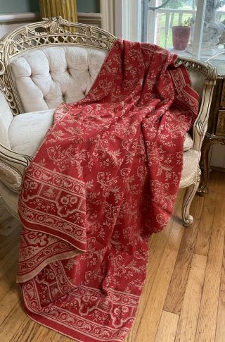 Antique Turkey Red Tablecloth Jacquard Weave Ornate Summer Winter Victorian Rare