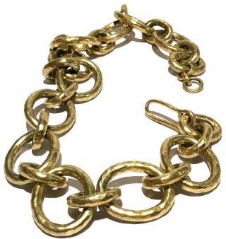 Signed Heavy Hammered Brass Chain Link Vintage Artisan Necklace 210 Grams