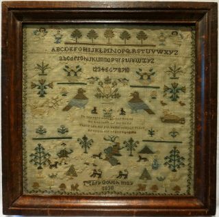 Early/mid 19th Century Figures,  Motif & Verse Sampler By Mary Gough - 1835
