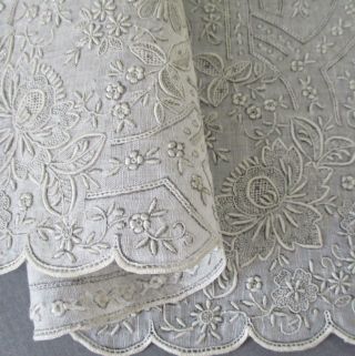 Vintage Linen Wedding Handkerchief Hand Embroidered Appenzell Drawn Thread Work