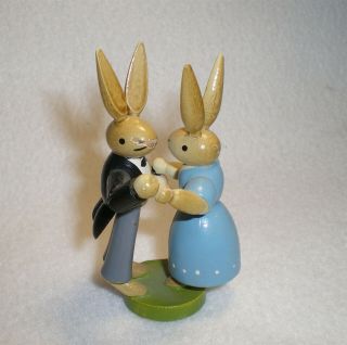 Vintage Erzgebirge German Dancing Couple Easter Bunny Rabbit Wood Wendt Kuhn