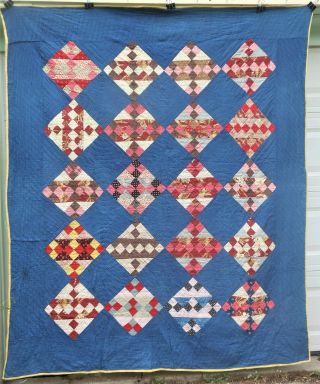 19th Century Antique Patchwork Calico Quilt,  All Hand Stitched,  Great Blue