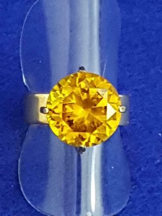 Chic Vintage 1960s 9ct Gold Cocktail Ring W Lge Round Cut Golden Citrine L/6 5g