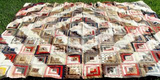 19th C All Hand Stitched Log Cabin Barn Raising Quilt Top,  92 " X 76 "