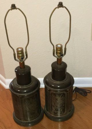 Two (2) Vintage Frederick Cooper Lamp Brass Asian Etched Ginger Jar Regency