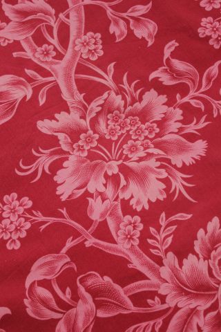 Floral Fabric Red & Pink Antique French Curtain W/ Ruffle 1880 