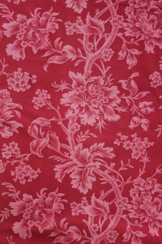 Floral Fabric Red & Pink Antique French curtain w/ ruffle 1880 ' s 1.  88 yards 2