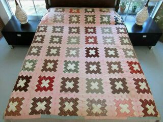 Twin Vintage Hand Pieced 19th Century Fabrics Chimney Sweep Tied Quilt