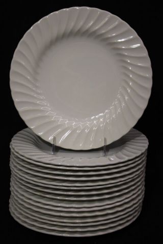 Set Of 16 Vintage Sheffield Bone White Swirled Rim 10 " Dinner Plates,  Usa