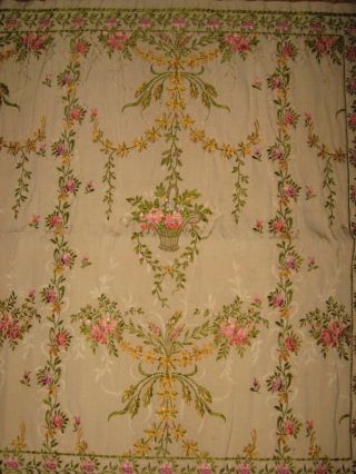 Antique French Silk Brocade Textile Embroidered Woven Flowers Jacquard Fabric