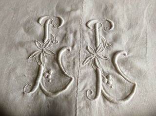 Antique French Pure Linen & Lace Monogrammed Large Sheet