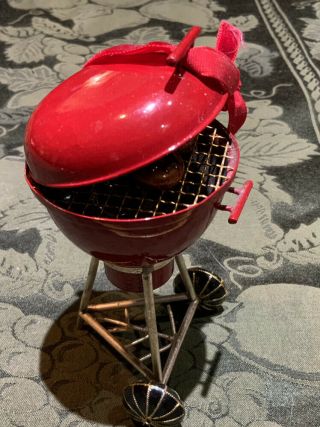 Red Metal Kettle Grill Christmas Ornament Grilling Weber Like 4 Inches
