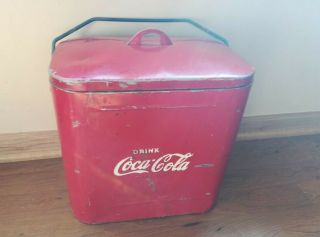 Vintage Red Metal Coca Cola Cooler Antique