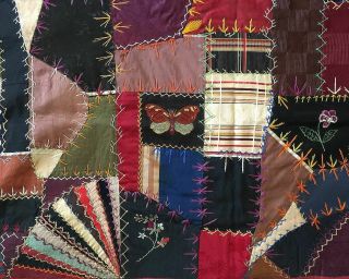 Antique Victorian Silk and Velvet Crazy Quilt D1892 3
